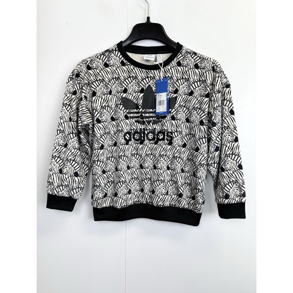 adidas Other - adidas Youth/Girls Size S 9-10Y Zebra Sweater Black, White Velvet Trefoil Logo